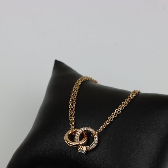 Elegant Rose Gold Pendant Necklace with Dual Ring Design, XPNL0349 - Picture 3 of 13